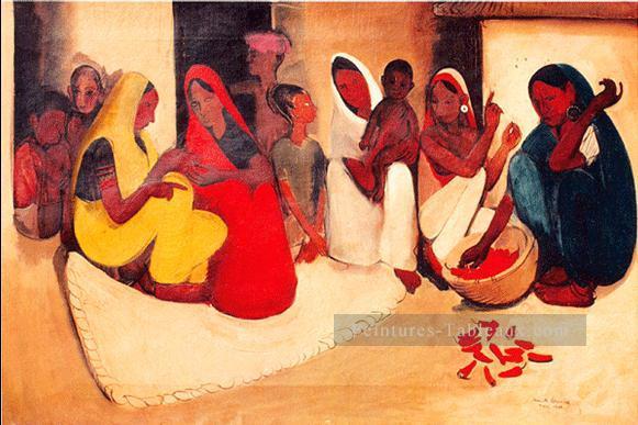 Amrita Sher Gil Village scène 1938 Indienne Peintures à l'huile